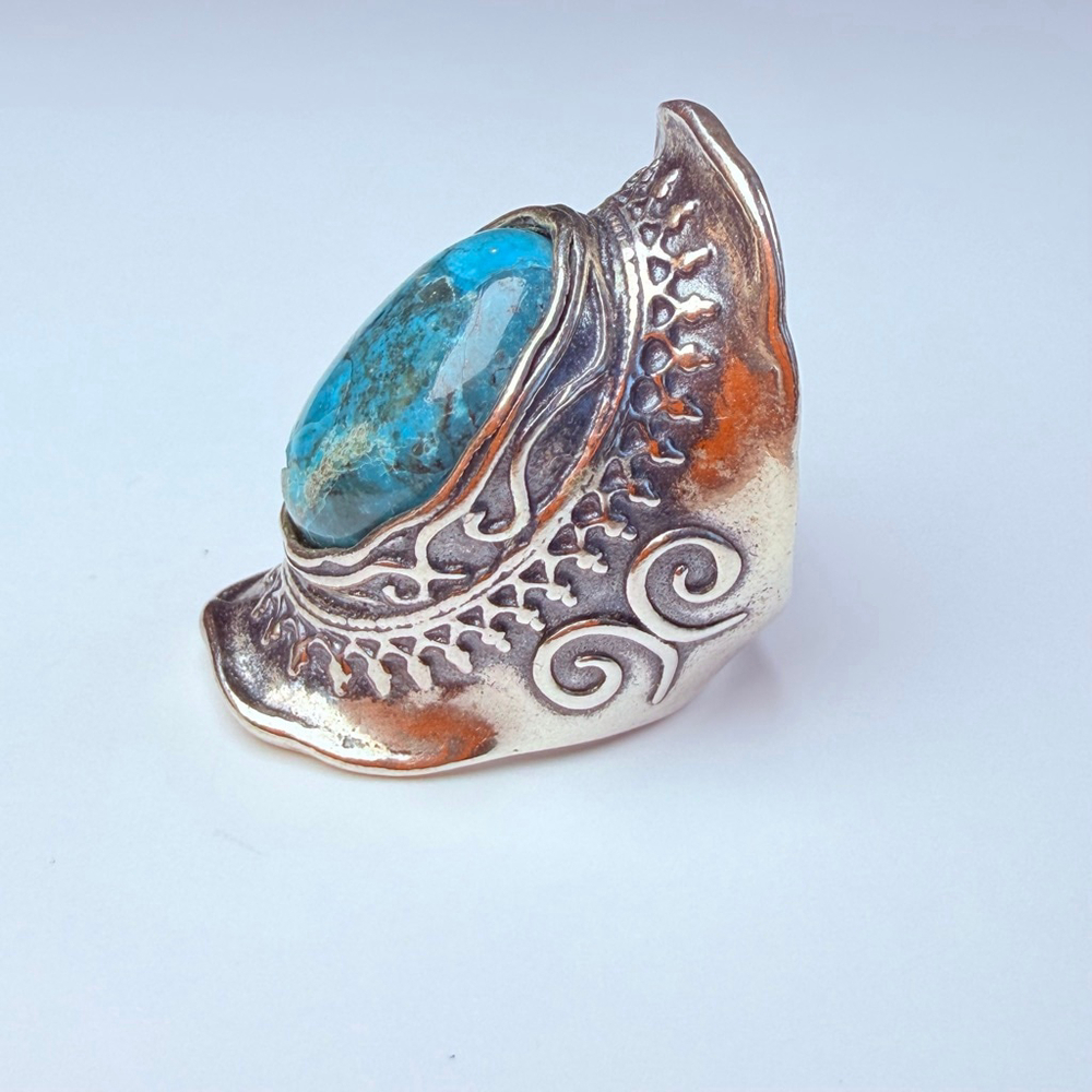 DIDAE 9.5CT Real Eliat Turquoise Sterling Silver Vintage Boho Saddle Israel Ring - Picture 5 of 12